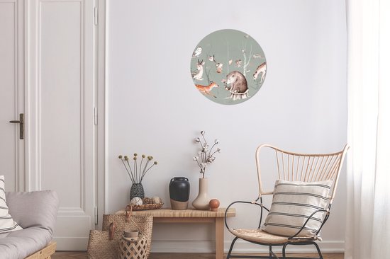 WallCircle - Cercle Mural - Cercle Mural - Animaux de la Forêt - Aquarelle - Vert - Enfants - Chambre d'Enfant - Aluminium - Dibond - 30x30 cm - Intérieur et Extérieur