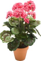 Kunstbloemen kunstplant roze Geranium 38 cm met 5 bloem series en groen in potje