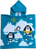Bad cape/poncho - kinderen - pinguins print - 60 x 120 cm - microvezel