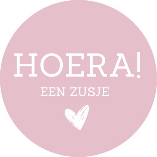 HOERA EEN ZUSJE STICKER | SLUITZEGEL | GEBOORTE | 20 STUKS | ROZE | 39 mm | KLEINE FRUM