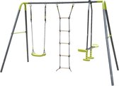MAXX Swing set - 3 balançoires et échelle de corde - vert / gris