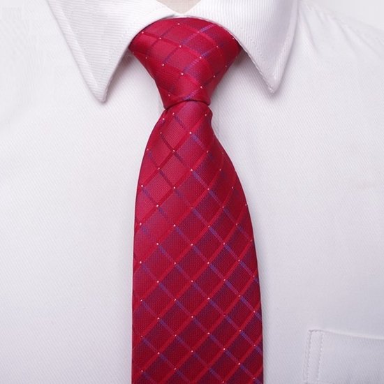 Cravate de Luxe - Carreaux Rouges - 149*8 cm - Cravate pour Costume & Gala