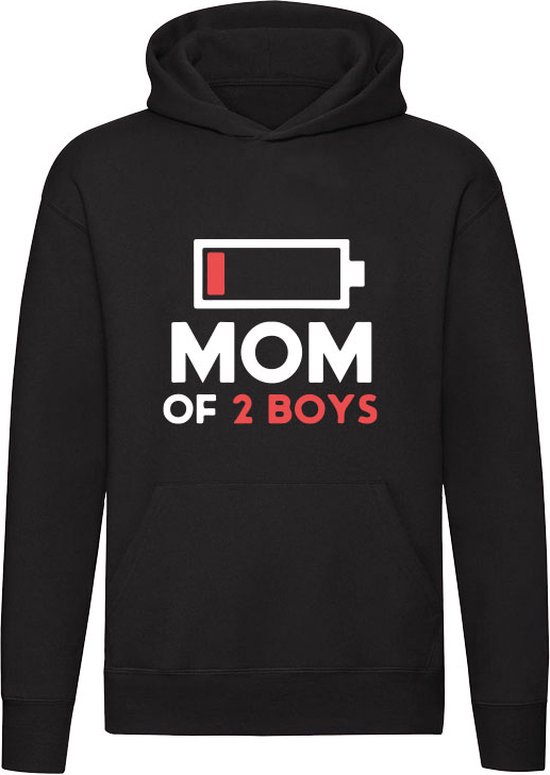Mom of 2 boys Hoodie - moeder - mama - batterij - moe - trui - sweater - capuchon