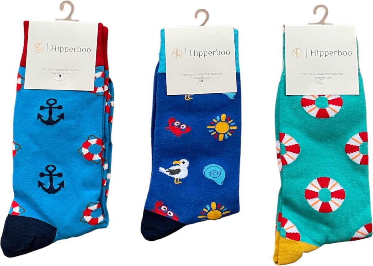 Hipperboo® - 3 paar - One Size (38-44) - Waterpret - Casual Sokken - Vrolijke Sokken