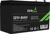 EcoLine - AGM 12V 8AH - 8000mAh VRLA Batterij - 151 x 65 x 95 - Deep Cycle Accu.