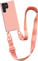 Smartphonica Hoesje met breed koord voor Samsung Galaxy S23 Ultra siliconen back cover met zachte binnenkant - Zalm geschikt voor Samsung Galaxy S23 Ultra