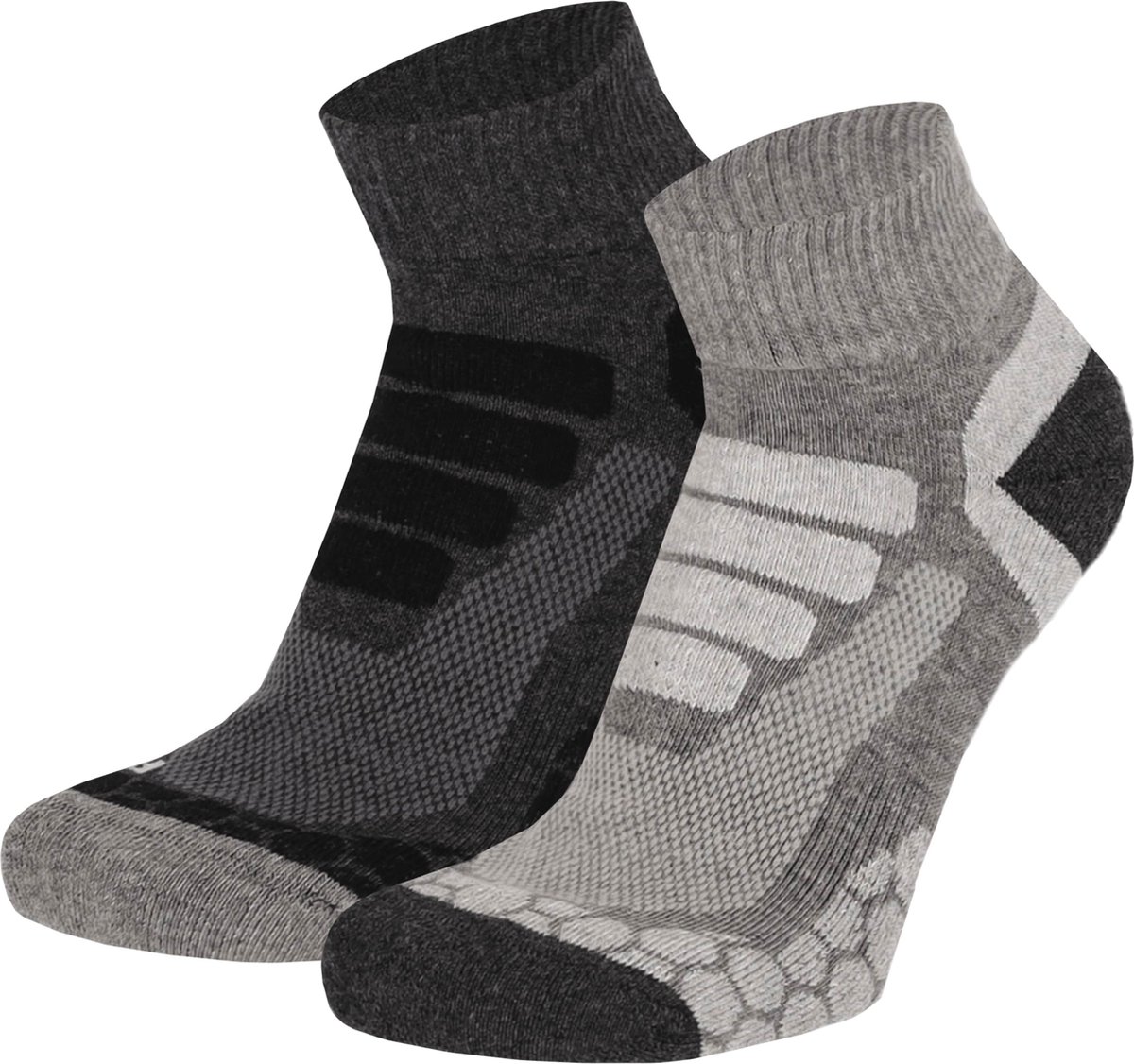 Xtreme Sockswear Quarter Wandelsokken – 2 Paar – Lage Hiking Sokken Unisex – Katoen & Coolmax – Multi Grijs