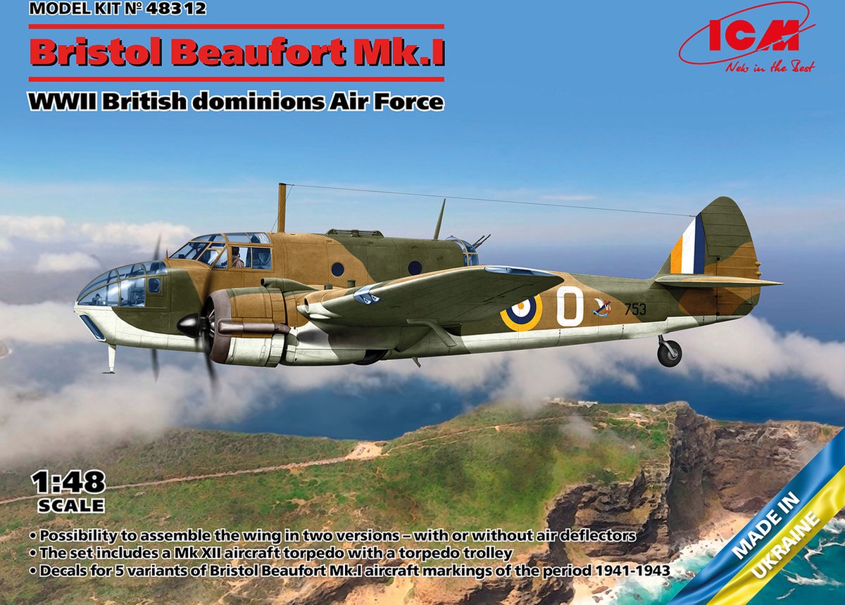 ICM Modelbouwpakket Militaire voertuigen - 48312 Bristol Beaufort Mk.I - WWII British dominions Air Force Plastic - 1:48 - Modelbouw