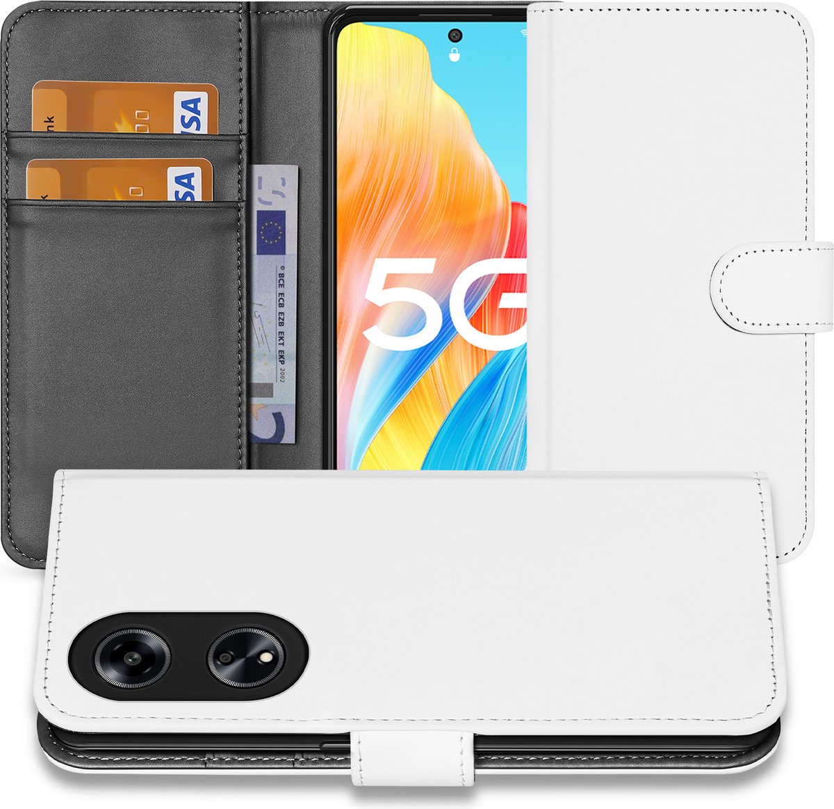 Book Case Hoesje voor de OPPO Reno8 T 5G Wit met Pasjeshouder