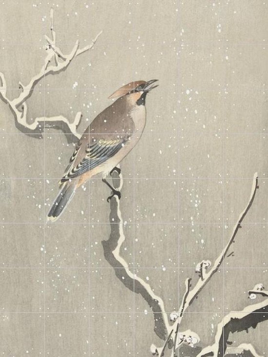 IXXI Bird on a snowy branch - Wanddecoratie - Abstract