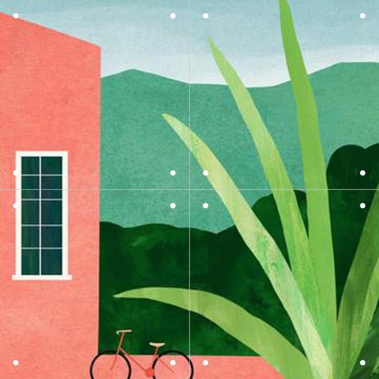 IXXI Bicycle Pink House - Wanddecoratie - 40 x 40 cm