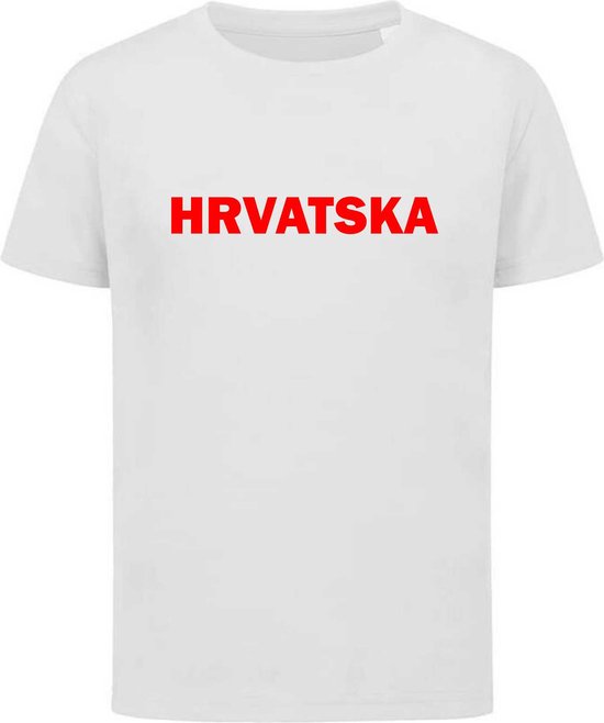 WK - Kroatië - Croatia - Hrvatska - T-shirt Wit - Voetbalshirt - Maat: 134/140 (M) - 9 - 10 jaar - Landen shirts