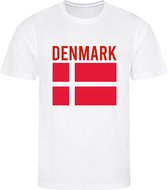 WK - Denemarken - Denmark - T-shirt Wit - Voetbalshirt - Maat: 122/128 (S) - 7 - 8 jaar - Landen shirts