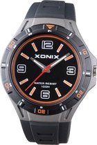 Xonix CAO-006 - Montre - Analogique - Ronde - Unisexe - Bracelet Siliconen - ABS - Chiffres - Zwart - Grijs - Oranje - Etanche - 10 ATM