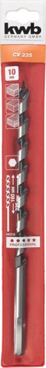 KWB slangenboor Ø 10 x 235 mm - Centreerpunt - Professional line - Zeskantschacht - 042210