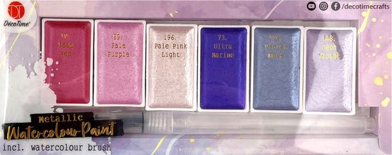 Palette d'aquarelle métallique 6 couleurs pour enfants et adultes - Couleurs aquarelle rose / violet Comprend un stylo pinceau