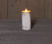 1x Witte berkenhout kleur LED kaars / stompkaars 15 cm - Luxe kaarsen op batterijen met bewegende vlam