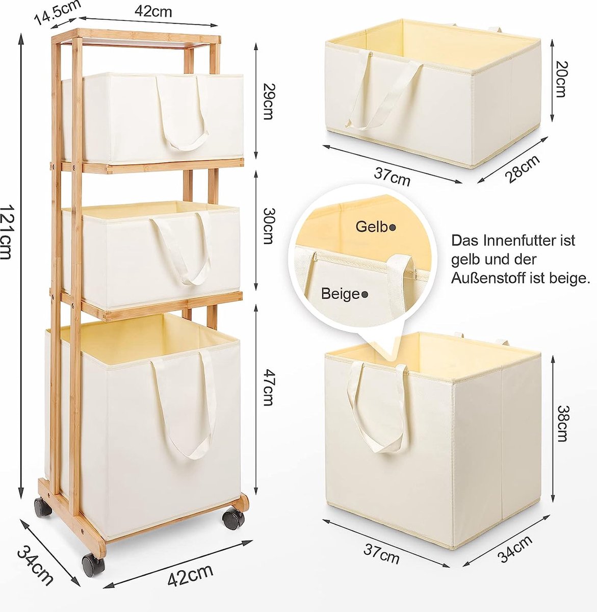 Generic Bamboe wasmand met 2 planken - organizer en sorteerder voor badkamer opslag plank kast met kantelbare mand