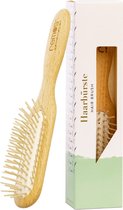 pneumatische haarborstel smal met houten stiften van beukenhout -vol haar