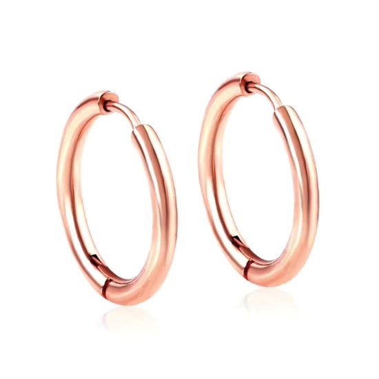 Oorringen - Oorbellen - titanium steel - kleur rosé goud - 12 mm - hypoallergeen - klapsluiting