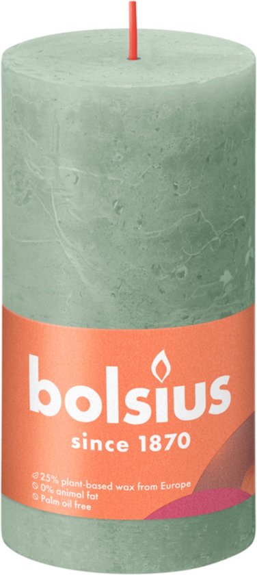 Bolsius Shine Collection Rustiek stompkaars 13 cm / Ø7 cm Jade Green