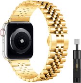 Innerlight® Metal+ - Goud - 42/44/45/49mm - Metalen bandje geschikt voor Apple Watch - Vlindersluiting - Stainless Steel Watch Band - Roestvrijstaal - Inclusief Inkort Tool - Geschikt als Apple watch bandje voor Series 1/2/3/4/5/6/7/8/9/SE/Ultra