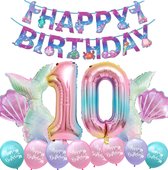 Snoes - Ballon en aluminium numéroté - Ballon 10 ans - Mega paquet sirène sirène comprenant guirlande - Anniversaire - Fille - Anniversaire fille - Happy anniversaire - Anniversaire 10 ans