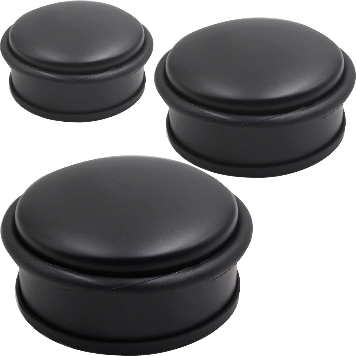 Deurstopper DIRK - rond - 3 stuks - mat zwart - zonder schroeven - diameter 10,5 cm - hoogte 4,5 cm