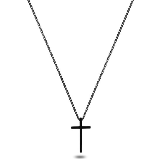 Twice As Nice Halsketting in edelstaal, zwartkleurige kruis 60 cm