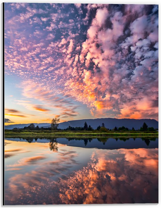 Dibond - Landschap - Water - Bomen - Gras - Wolken - Kleuren - 30x40 cm Foto op Aluminium (Wanddecoratie van metaal)