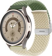 Mobigear Nylon Watch bandje geschikt voor Smartwatch Bandje Klemsluiting | Mobigear Braided Dual - Universeel 22 mm connector - Groen /Sterrenlicht