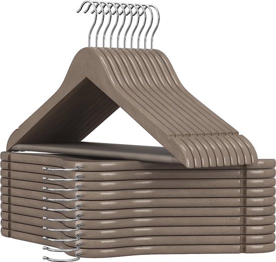 Kleerhangers van hout, set van 6 kostuumhangers, 360° draaibare haak