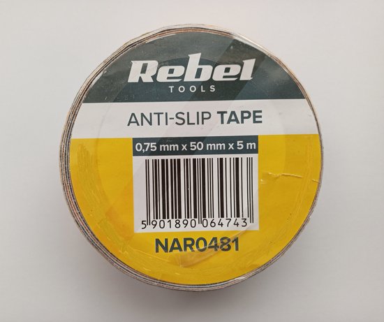 Anti slip tape - Gevarentape - Waarschuwingsmarkering - 0,75 mm x 50 mm x 5 m - Zelfklevend - Voor binnen & buiten - Rebel