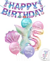 Snoes - Cijfer ballon 5 Regenboog - Zeemeermin - Plus Ballonnen Pakket - Verjaardag Slinger Mermaid