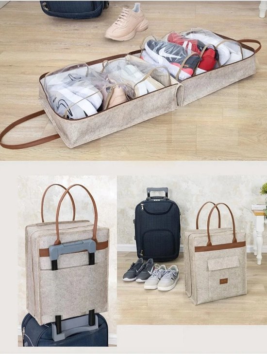 Schoenen Opbergtas - Reistas - Draagbare Opslag - Schoenentas- Koffer Handbagage - Bagage Organizers - Schoenen Opbergsysteem -Beige