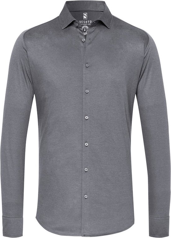 Desoto - Overhemd Strijkvrij Kent Melange Grijs - Heren - Maat M - Slim-fit