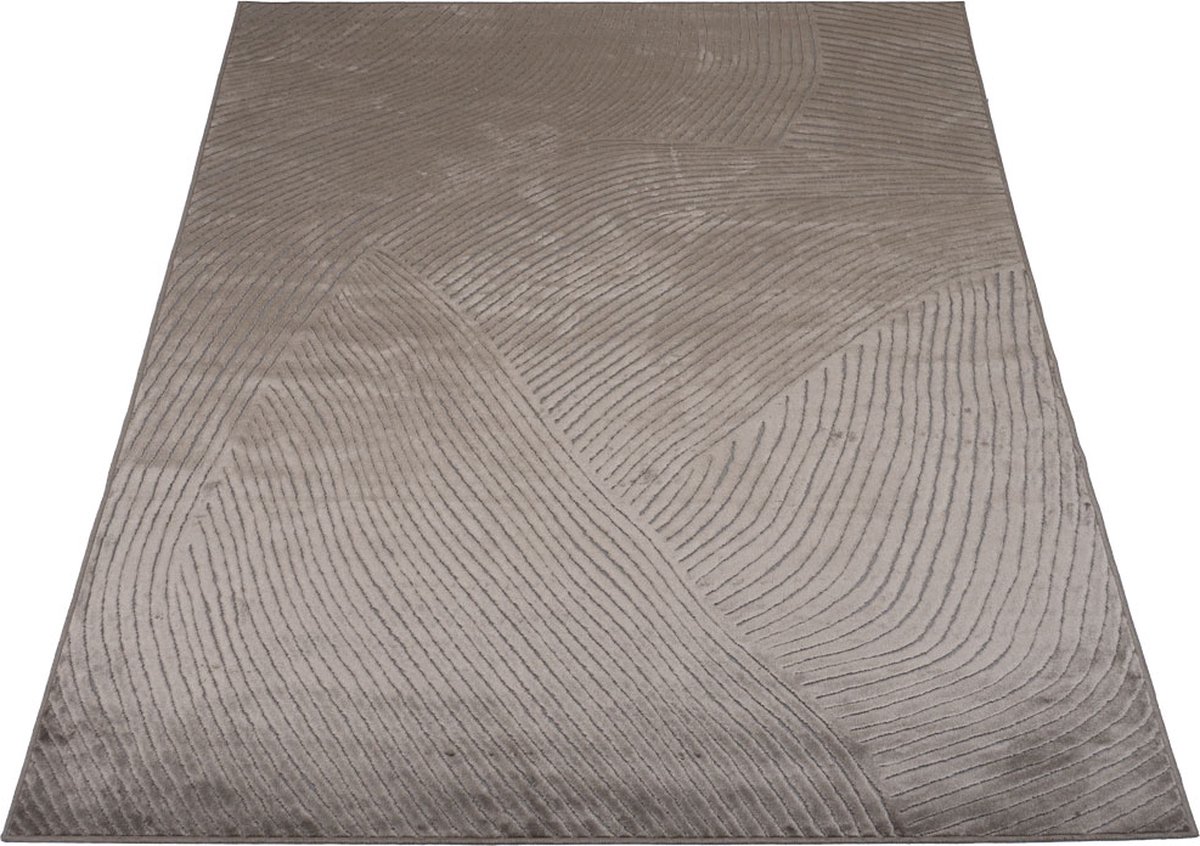 Veer Carpets Vloerkleed Highlands Brown 64 - 200 x 280 cm - Luxe Viscose Design Vloerkleed met Grafisch Golfpatroon