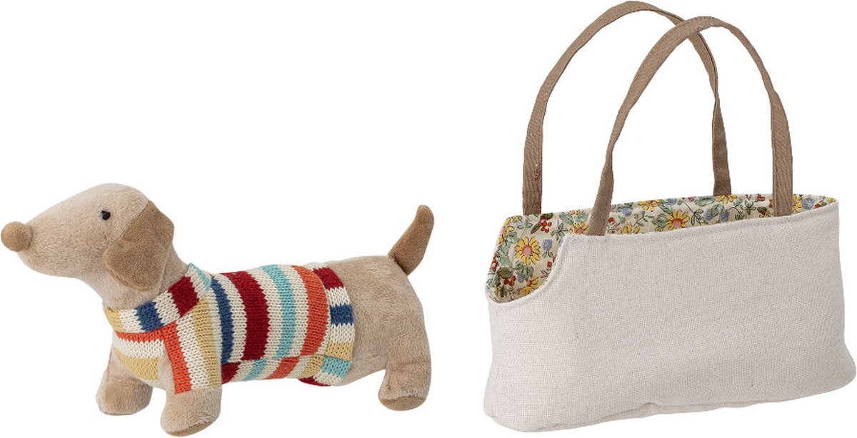 Bloomingville Hilena speelgoedhondje met draagtas - zacht - 28 x 15 cm