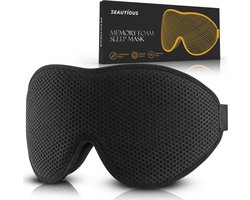 Omslag van Beautious® Luxe Slaapmasker - Oogmasker - 3D Ergonomisch - 100% Verduisterend - Traagschuim - Verstelbaar - Zwart