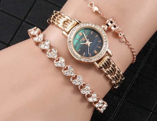 Horlogebox voor dames - geschenkdoos - cadeau set met horloge - armband - valentijn cadeautje voor haar - goud-goud