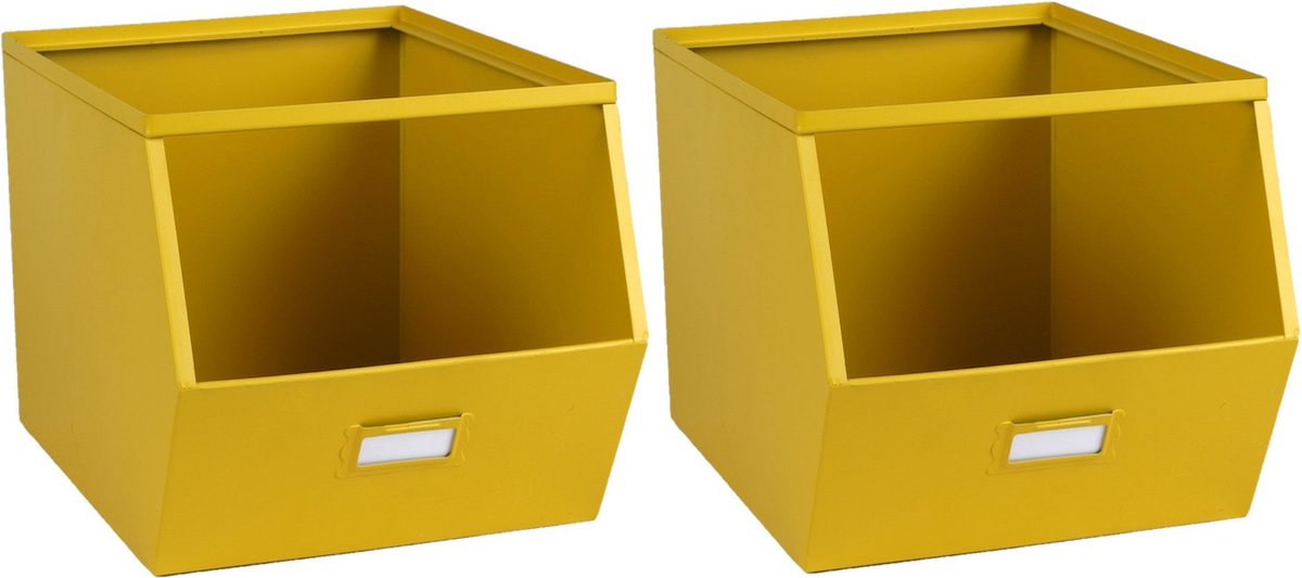 Urban Living Stapelbare opbergmand - 4x - Open Metal Box - 23 x 32 x 21 cm - metaal - geel