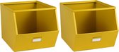 Urban Living Stapelbare opbergmand Open Metal Box - 4x - L23 x B32 x H21 cm - metaal - geel