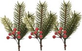 Decoris Branches de Noël/branches de pin - 3x - vert avec baies - 21,5 cm