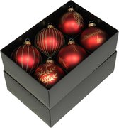 Othmar Decorations luxe gedecoreerde kerstballen - 12x -rood -glas -8 cm