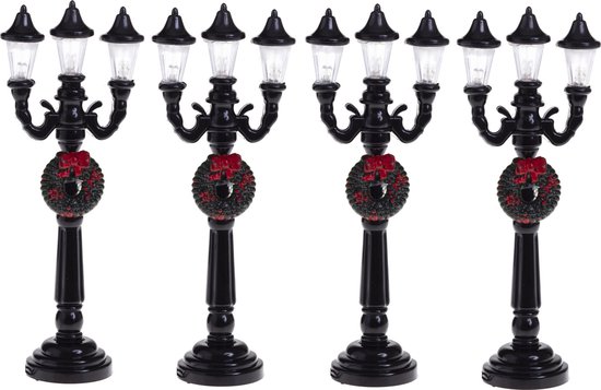 Feeric lights and christmas kerstdorp straatlantaarns - 4x st - H10 cm
