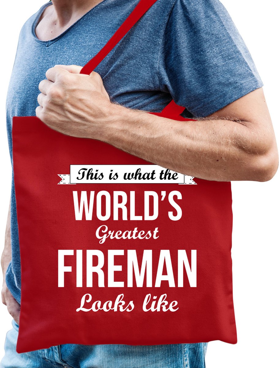 Bellatio Decorations cadeau tas voor brandweerman - katoen - 42 x 38 cm - brandweer