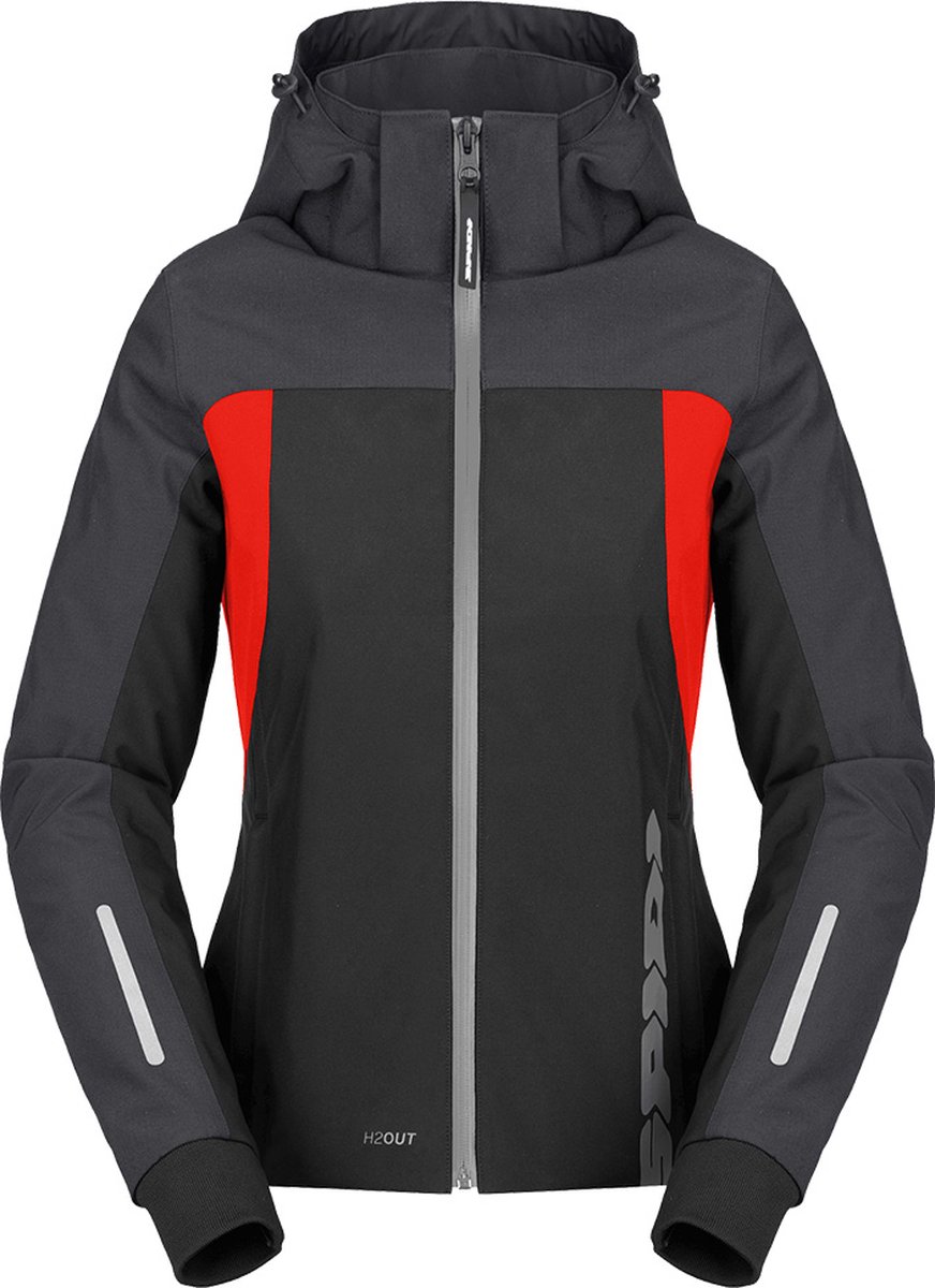 Spidi H2Out II Hoodie Dames Zwart Antraciet Fluo Rood - Jas