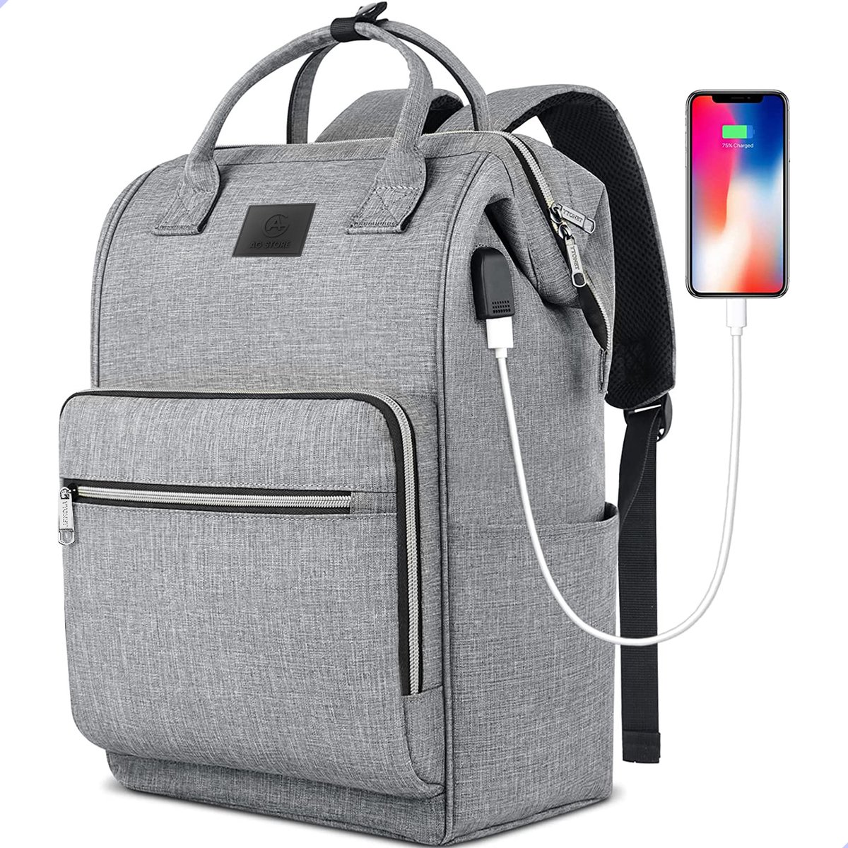 AG Rugzak & laptoptas - Grijs- rugtas - Extra Groot - Geschikt tot 17.3 inch laptop - 34L - laptopvak - laptoptassen Anti Diefstal waterafstotend - voor dames, heren, jongens en meisjes - Inclusief Usb Oplaadstation - Zwart