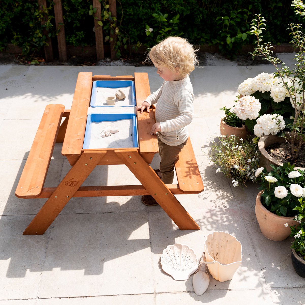 Sunny Dave Zand & Water Picknicktafel in Bruin voor kinderen - Multifunctionele Picknick tafel met 2 uitneembare kunststof bakken - FSC hout — afbeelding 4