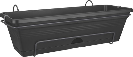 Elho Green Basics Allin1 - Balkonbak met Ophanging - 100% Gerecycled Plastic - Set van 2 - 50 cm - Living black
